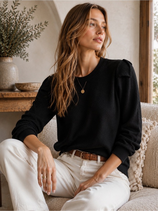 Catherine Malandrino Sweaters - Catherine Malandrino Black Textured Knit Sweater Large Minimalist Quiet Luxury